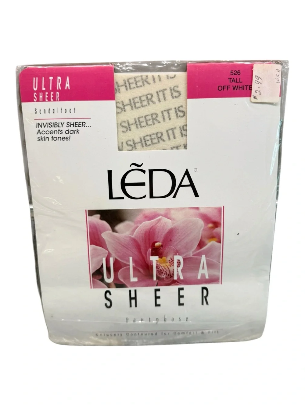 Leda Ultra Invisibly Sheer Pantyhose Sandalfoot 526 Tall Off White 100% Nylon